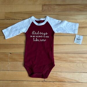 Maroon & White Baby Bodysuit - 'Dad Says I’m Not Allowed To Date Like, Ever